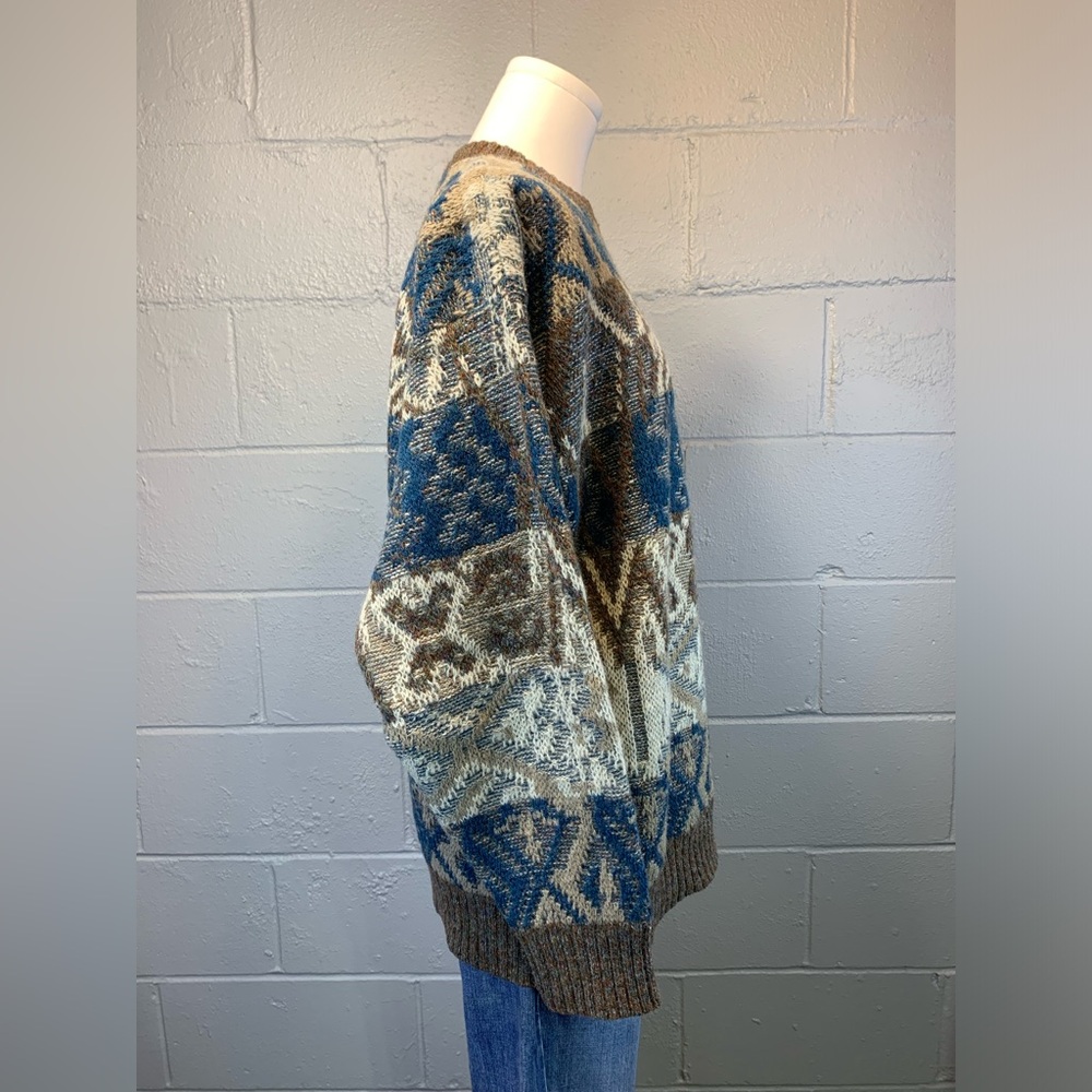 Men's Blue and Brown Patterned Sweater - Picture 5 of 7